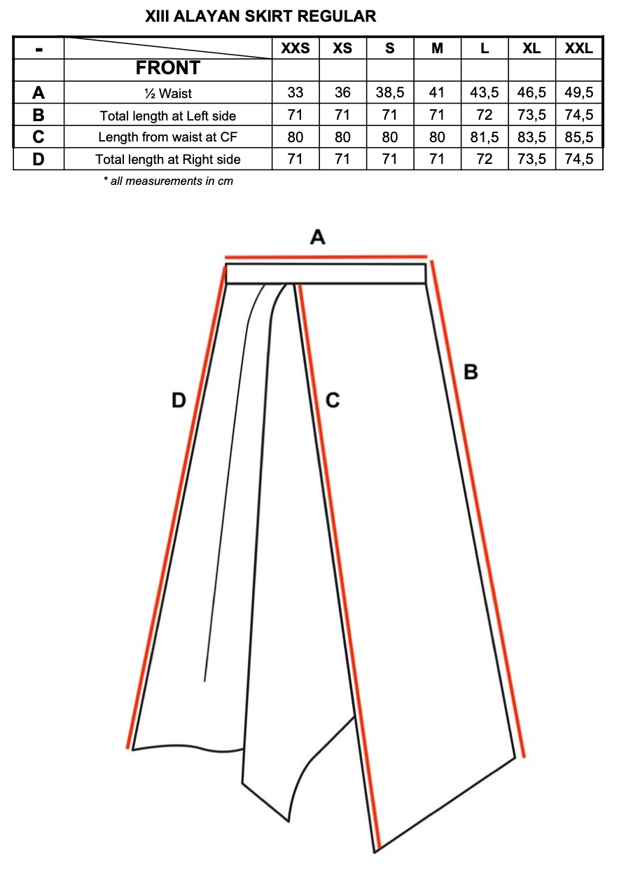 Measurement of Alayan skirt.