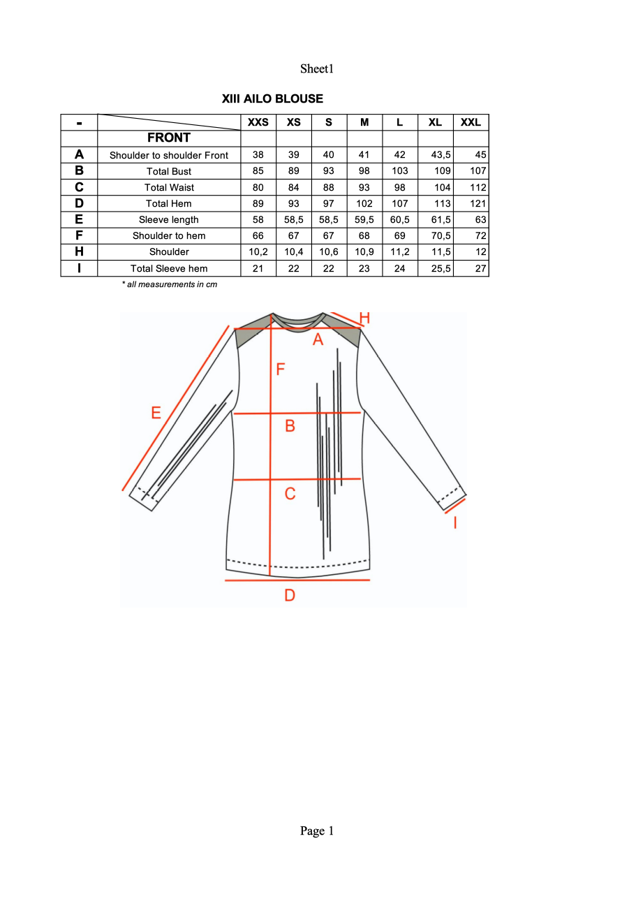 Measurement Ailo top.